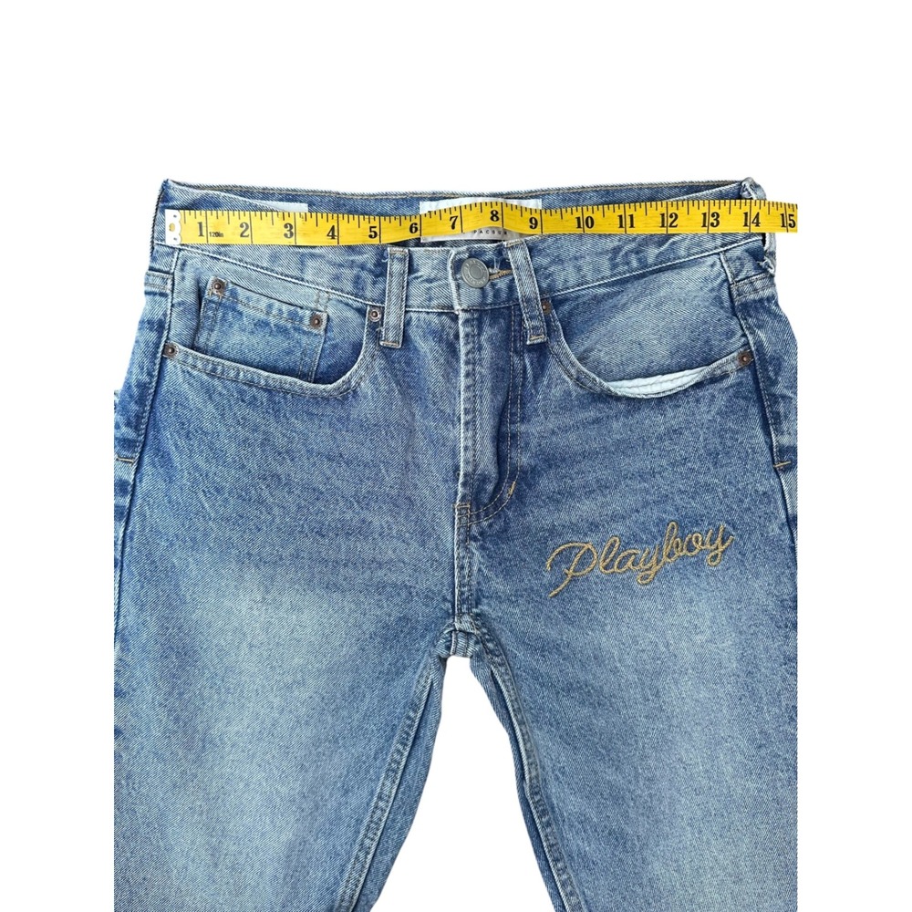 Playboy by PacSun Mens Slim Taper Rigid Jeans Medium Wash Blue 28x30 Embroidered - Picture 9 of 11